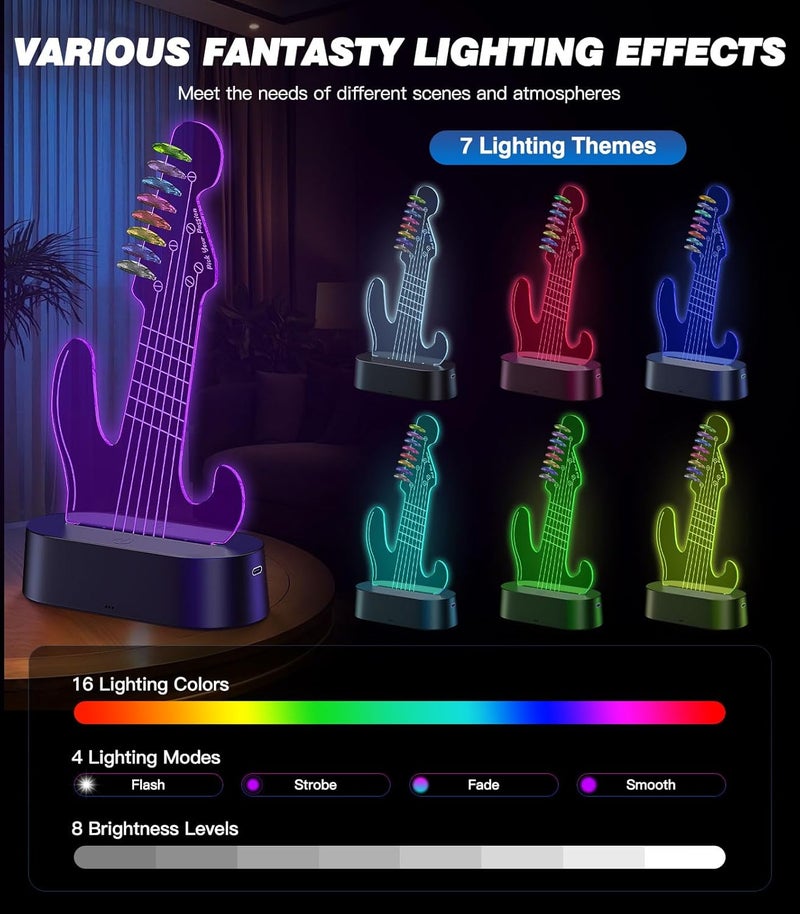 MoKo Light Up Guitar Pick Holder, 7-Color Changing LED Guitar Pick Display, Adjustable Brightness, USB Powered, Holds 8 Picks, Guitar Gifts for Men/Players/Musicians, Guitar Accessories - Image 3